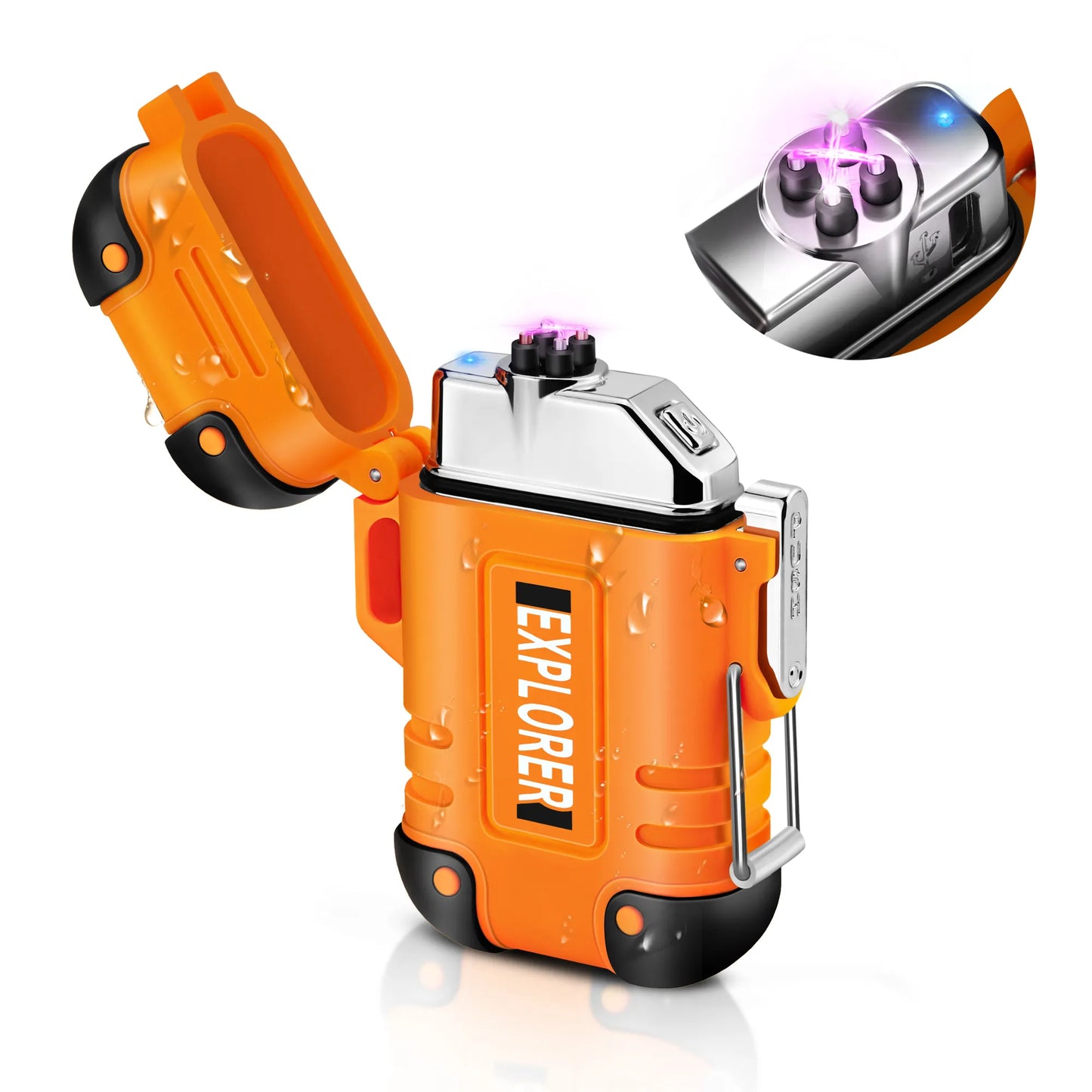 Briquet Double Arc - Rechargeable Orange | France Survivalisme